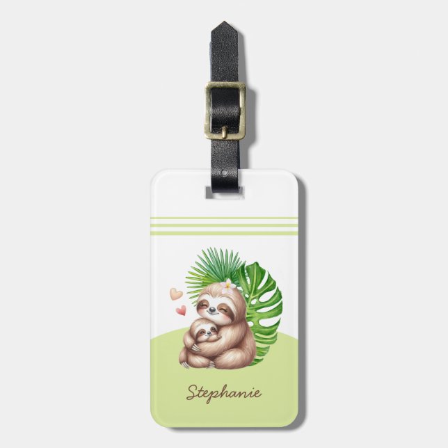 Mama & Baby Sloth Anpassbare Gepäckmarke Gepäckanhänger (Vorderseite vertikal)