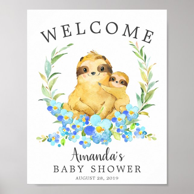 Mama & Baby Sloth Begrüßungstücher Kinderdusche Po Poster (Vorne)
