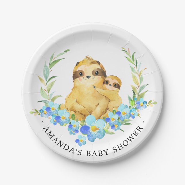 Mama & Baby Sloth Boys Babydusche 7" Platten Pappteller (Vorderseite)