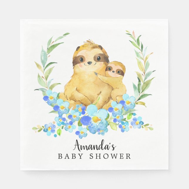 Mama & Baby Sloth Boys Duschpapier Napkins Serviette (Vorderseite)