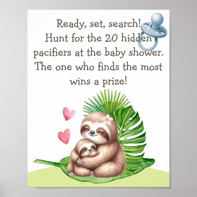 Mama & Baby Sloth Schnuller Hunt Kinderdusche Post Poster (Vorne)