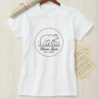 Mama Bär EST 2025 Kreis-Logo-Linienkunst T-Shirt