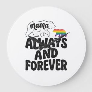 Mama Bär Immer Und Ewig Vintage Regenbogen-Shirt Große Wanduhr