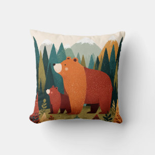 Mama Bär & Junges Berglandschaft Wildtier-Kinderzi Kissen