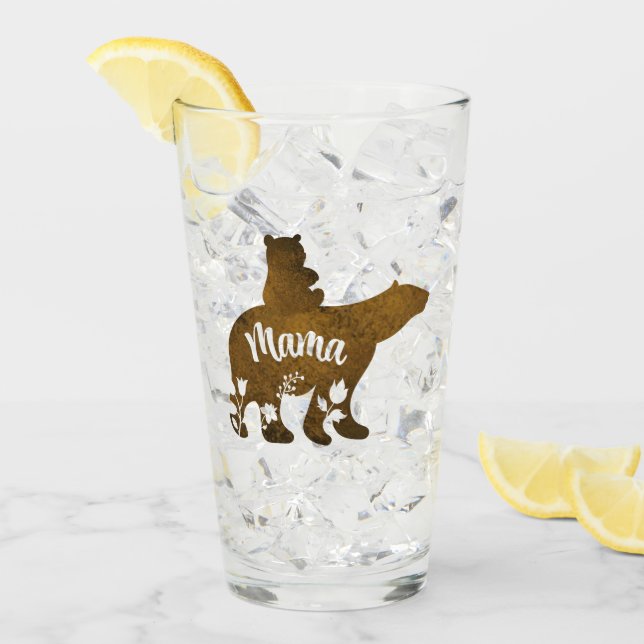 Mama-Bär mit 1 Cub auf Mama's Rücken Glas (Vorderseite Ice)