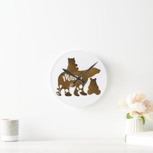 Mama-Bär mit 2 Cubs Mama von zwei Runde Wanduhr