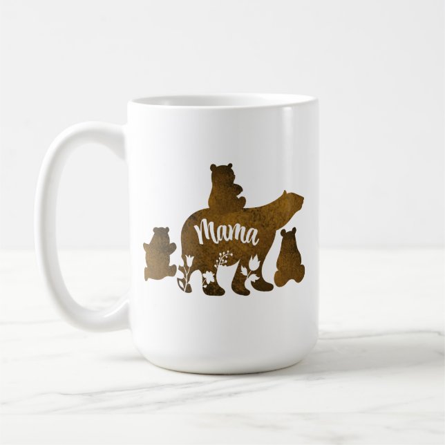Mama-Bär mit 3 Baby-Bärenkuchen nach Mama Kaffeetasse (Links)