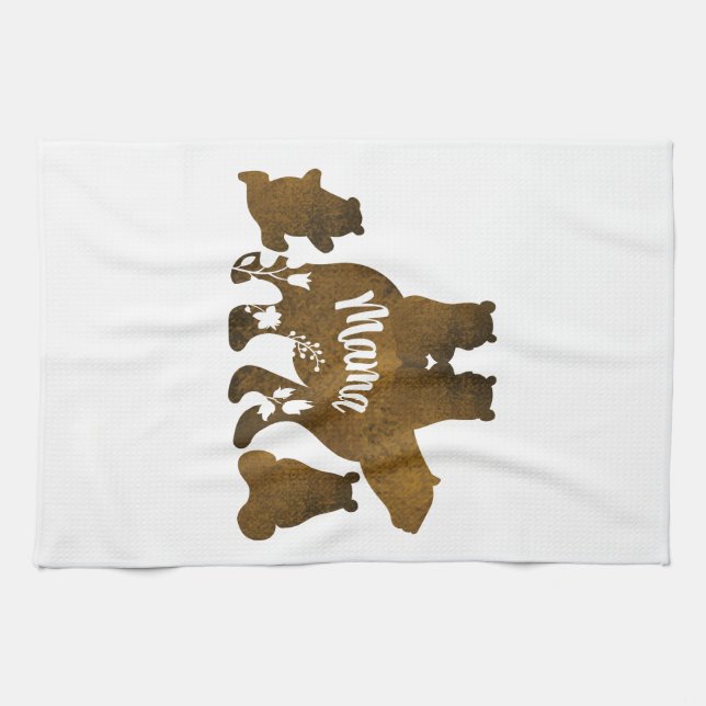Mama-Bär mit 4 Cubs Mama 4 Kindergeschenk Geschirrtuch (Horizontal)