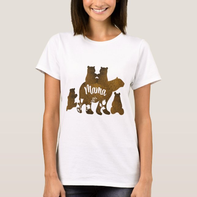 Mama-Bär mit 4 Cubs Mama 4 Kindergeschenk T-Shirt (Vorderseite)