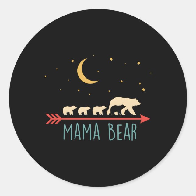 Mama-Bär mit 4 Hubs Runder Aufkleber (Vorderseite)