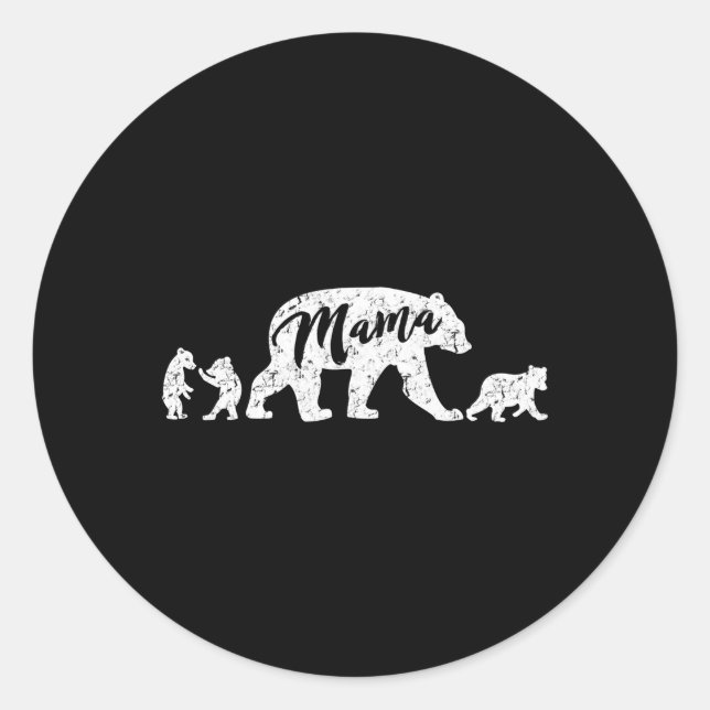 Mama-Bär mit drei Bärenjungen Runder Aufkleber (Vorderseite)