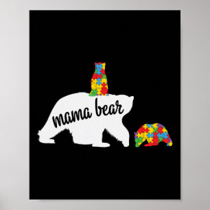 Mama-Bär zweier Krieger-Autismus-Bewusstsein Poster