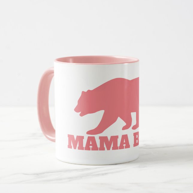 Mama Bären Silhouette Kaffee Tasse mit rosa Griff (Vorderseite Links)