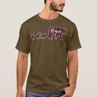 Mama Bear 3 Cubs Tartan Kariert Blue Green T-Shirt