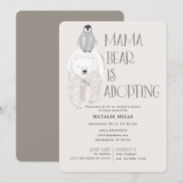 Mama Bear Adoption Taupe Neutral Baby Dusche Einladung
