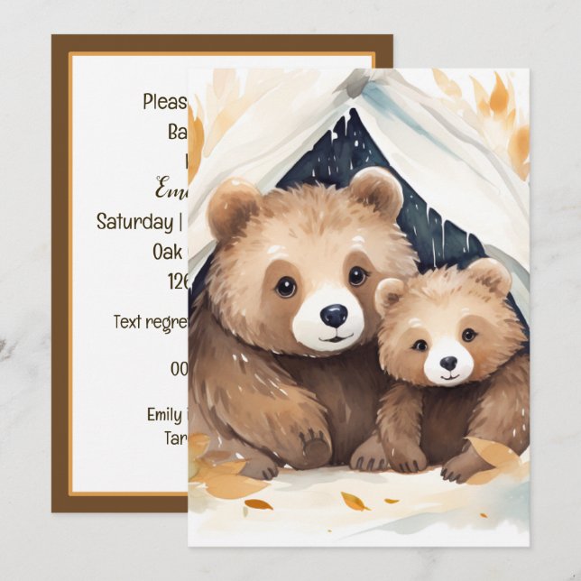 Mama Bear and Cub Baby Dusche Einladung (Vorne/Hinten)
