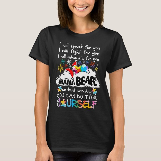 Mama Bear Autismus Aufklärung T Shirt Weihnachten (Vorderseite)