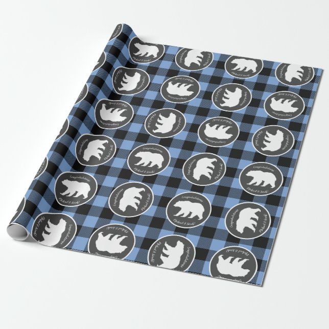 Mama Bear Baby Dusche Woodland Lodge Boy Blue Geschenkpapier (Ungerollt)