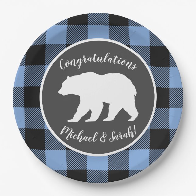 Mama Bear Baby Dusche Woodland Lodge Boy Blue Pappteller (Vorderseite)