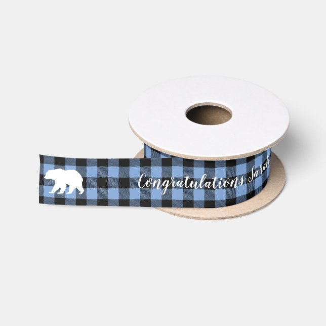 Mama Bear Baby Dusche Woodland Lodge Boy Blue Satinband (Spule)
