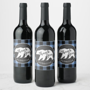 Mama Bear Baby Dusche Woodland Lodge Boy Blue Weinetikett