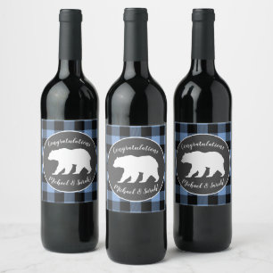 Mama Bear Baby Dusche Woodland Lodge Boy Blue Weinetikett