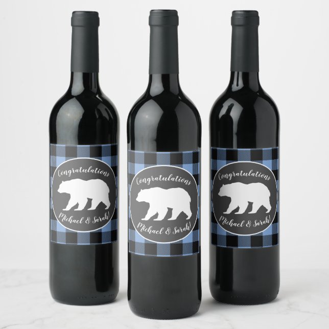 Mama Bear Baby Dusche Woodland Lodge Boy Blue Weinetikett (Flaschen)