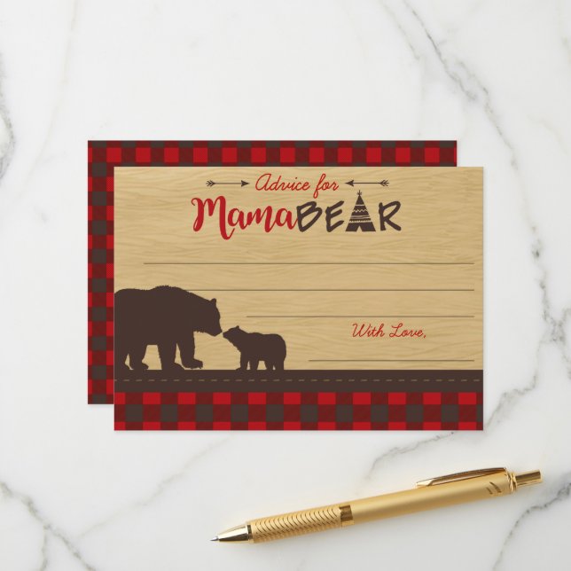 Mama Bear Baby shower Conseils pour les cartes mam (Devant/Arrière en situation)