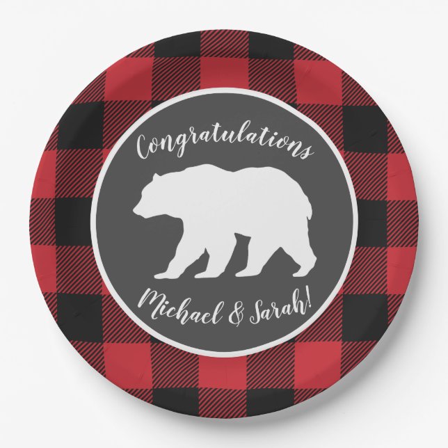 Mama Bear Baby Shower Woodland Lodge Pappteller (Vorderseite)