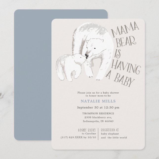 Mama Bear Blue Boy Baby Shower Einladung (Vorne/Hinten)