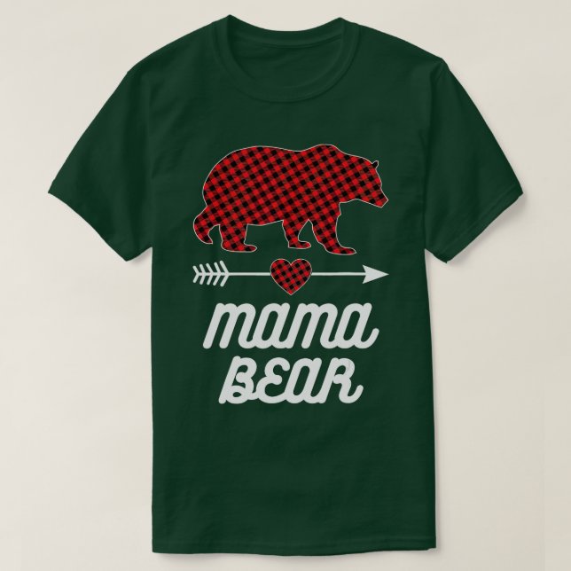Mama Bear Christmas Pajama Red Buffalo Kariert Fam T-Shirt (Design vorne)