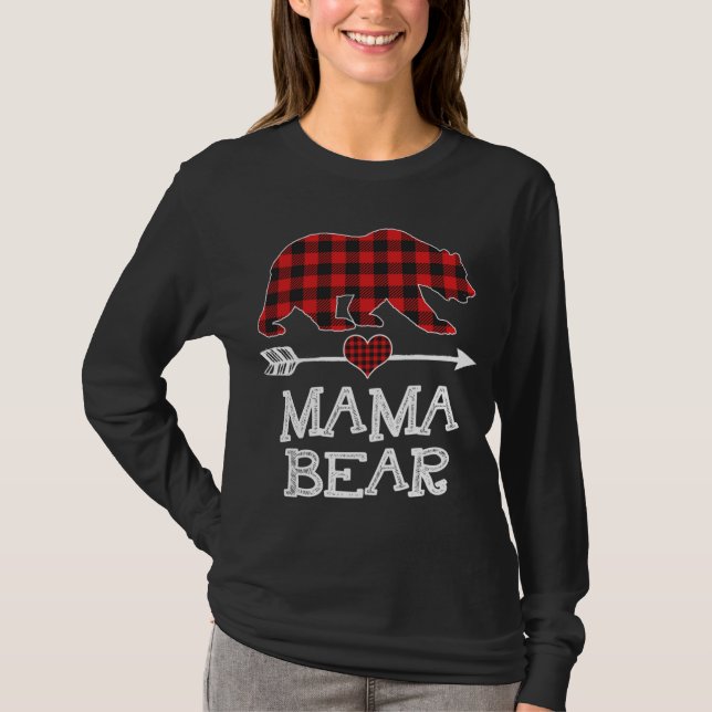 Mama Bear Christmas Pajama Red Kariert Buffalo Fam T-Shirt (Vorderseite)
