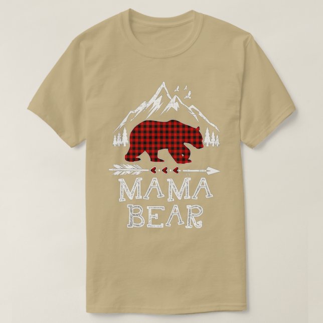 Mama Bear Christmas Pajama Red Kariert Buffalo Fam T-Shirt (Design vorne)