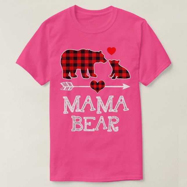 Mama Bear Christmas Pajama Red Kariert Buffalo Fam T-Shirt (Design vorne)