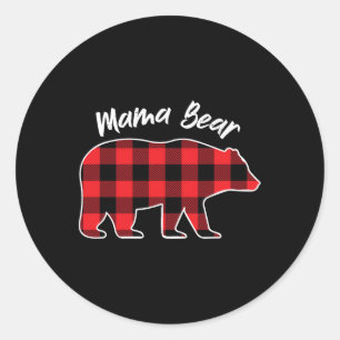 Mama Bear Flannel Red Kariert Pajama Familie Match Runder Aufkleber