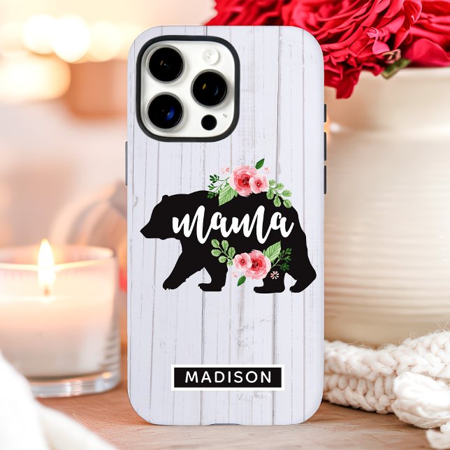 Mama Bear Floral Rustic Wood iPhone 16 Pro Max Hülle (Von Creator hochgeladen)