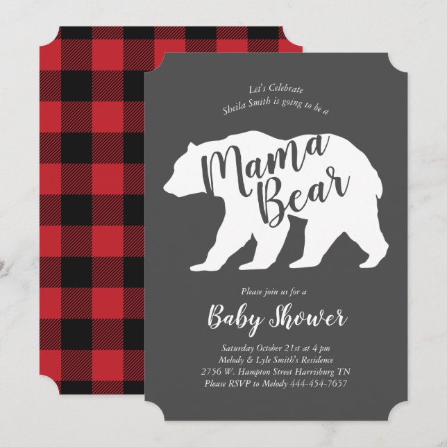 Mama Bear Lodge Baby Shower Gender Neutral Einladung (Vorne/Hinten)