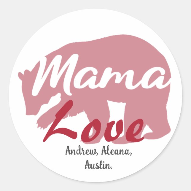Mama Bear Mama Kid Namen Personalisiert anpassen Runder Aufkleber (Vorderseite)