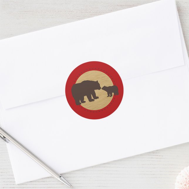 Mama Bear Northwoods Kariert Stickers (Lumberjack Buffalo Plaid Mama Bear Northwoods Stickers. Perfect for party favors or envelope seals!)