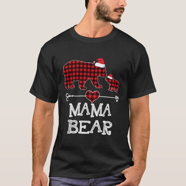 Mama Bear Pajama Red Kariert Buffalo Familiengesch T-Shirt (Vorderseite)