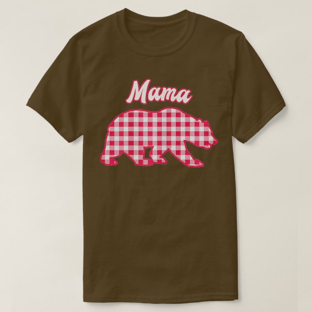 Mama Bear Red Gingham Kariert T-Shirt (Design vorne)