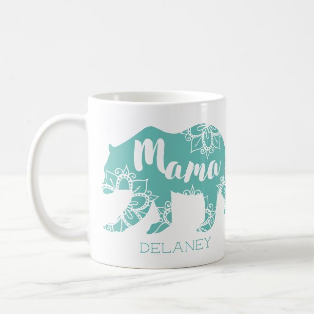 Mama Bear Rustic Country Floral Minze Personalisie Kaffeetasse (Links)