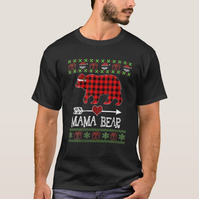 Mama Bear Santa Red Kariert Family Pajamas für Chr T-Shirt (Vorderseite)