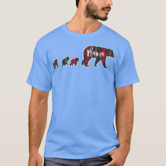 Mama Bear Three 3 Cubs Tartan Plaid Blue Green Red T-Shirt