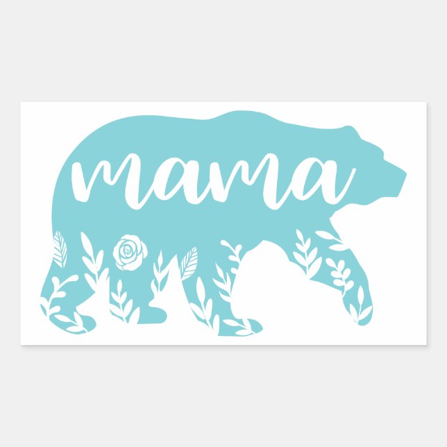 Mama Bear Turquoise Blume Rechteckiger Aufkleber (Vorderseite)