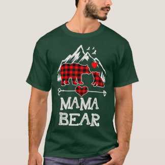 MAMA BEAR Women Red Kariert Christmas Pajama Famil T-Shirt