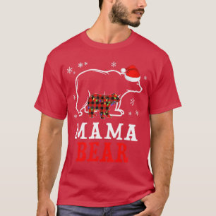 MAMA BEAR Women Red Kariert Christmas Pajama Famil T-Shirt