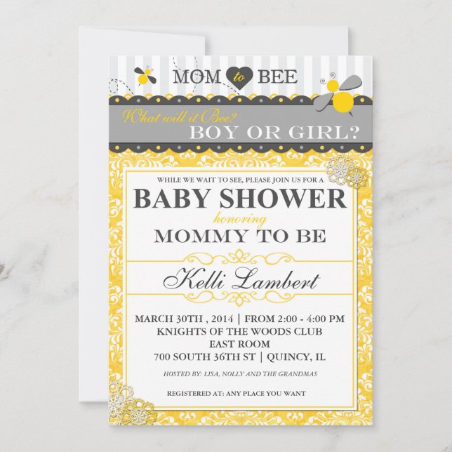 Mama Bienen-zur wunderlichen Bienen-Baby-Dusche Einladung (Vorderseite)