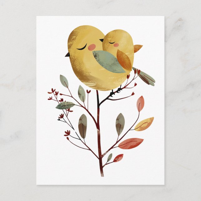 Mama Bird & Chick Whimsical Art Mother Day Postkarte (Vorderseite)