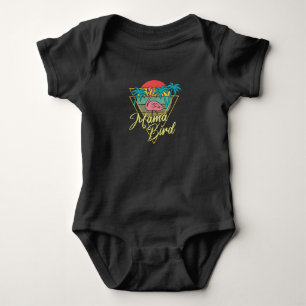 Mama Bird Flamingo Sunset Palm Tree Beach 80er Baby Strampler